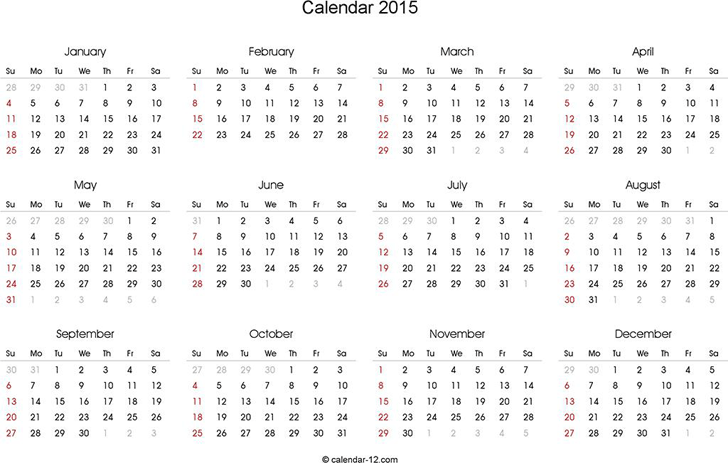 2015 Blank Calendar in Landscape Format