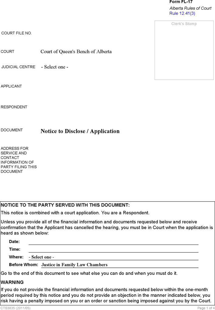 Alberta Notice to Disclose/Application Form Page 4
