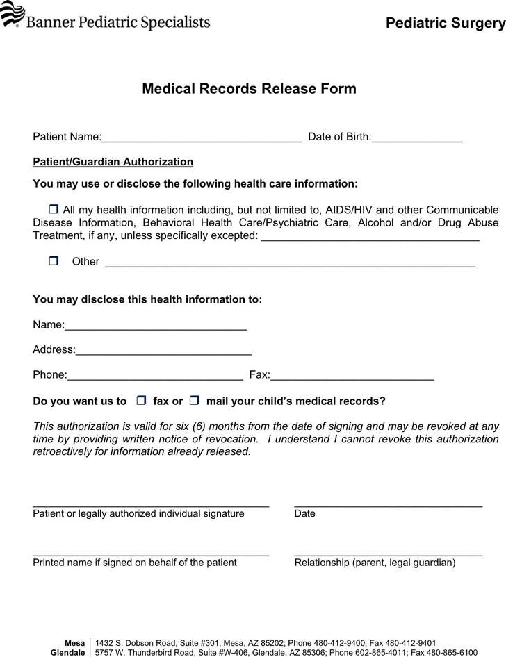Arizona Medical Records Release Form 1