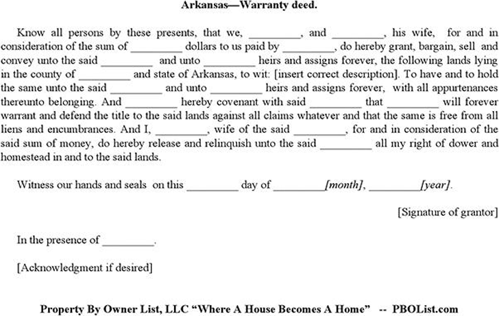 Arkansas Warranty Deed Form