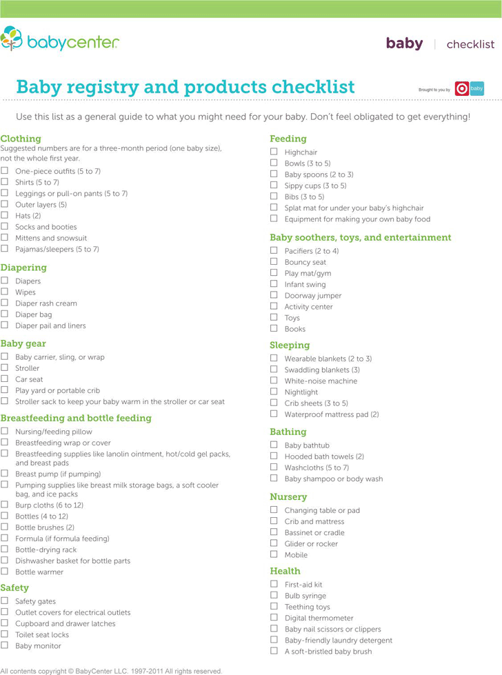Baby Registry and Products Checklist