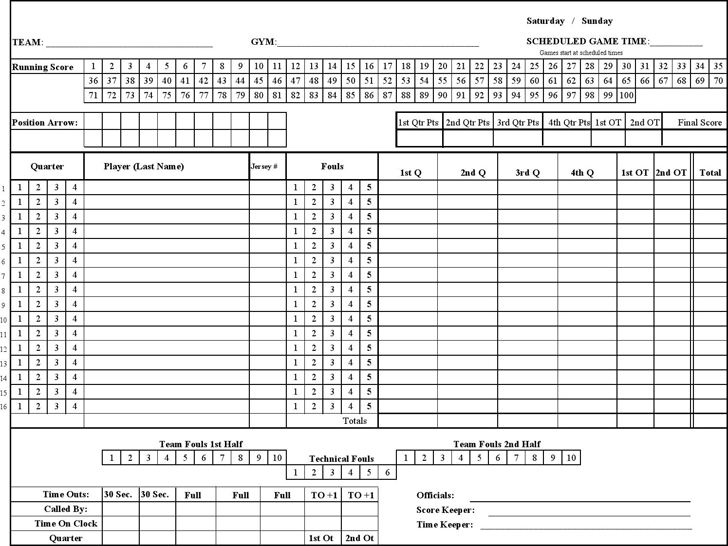 Basketball Scoresheet