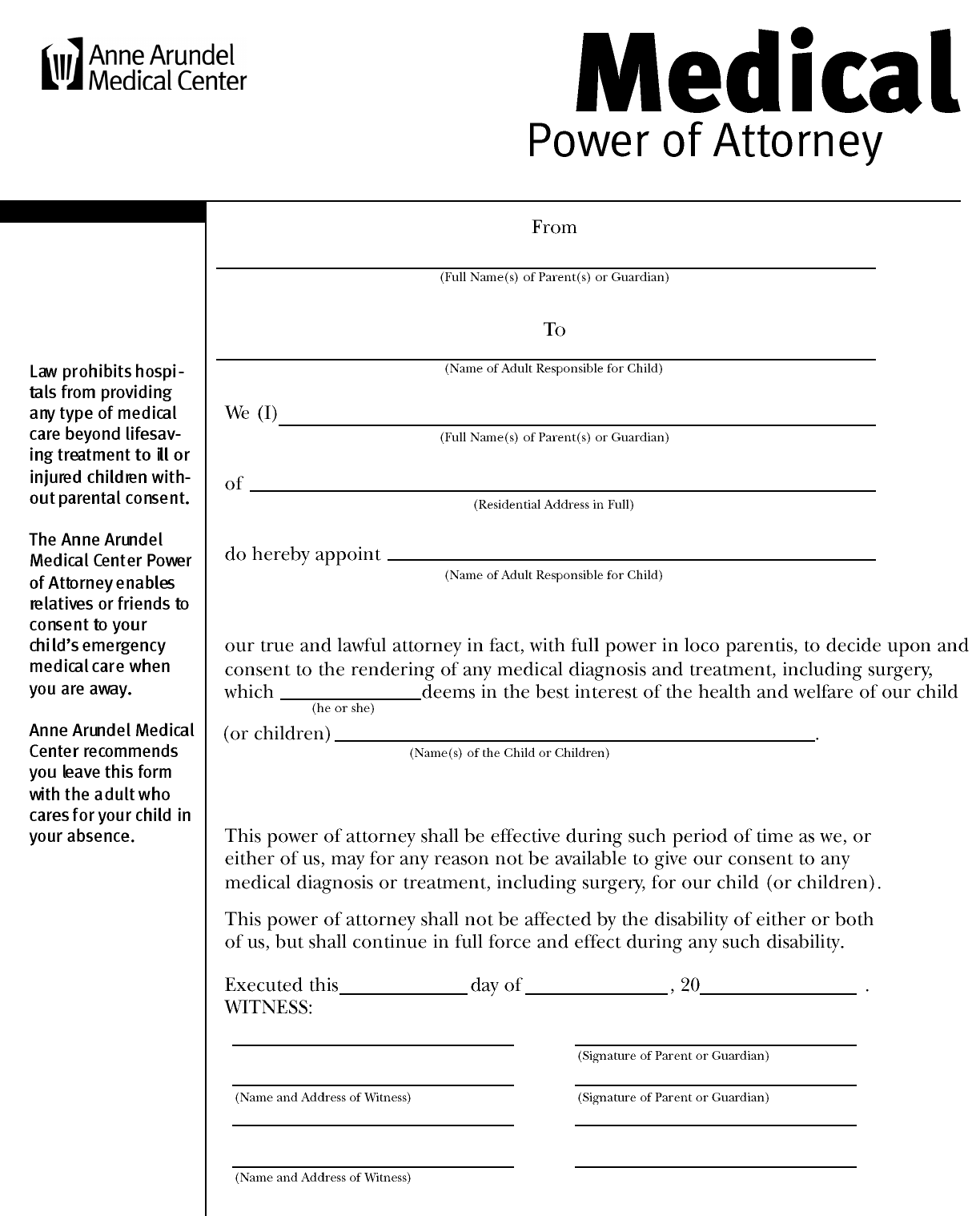 Maryland Medical Power of Attorney Form