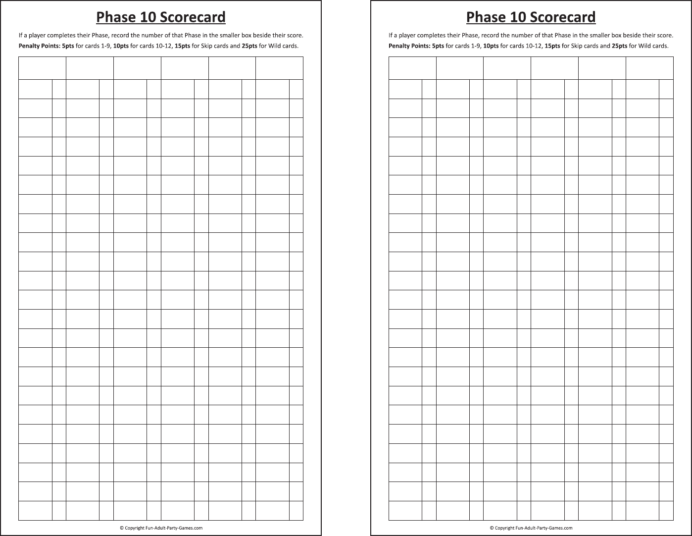 Phase 10 Scoresheet 1