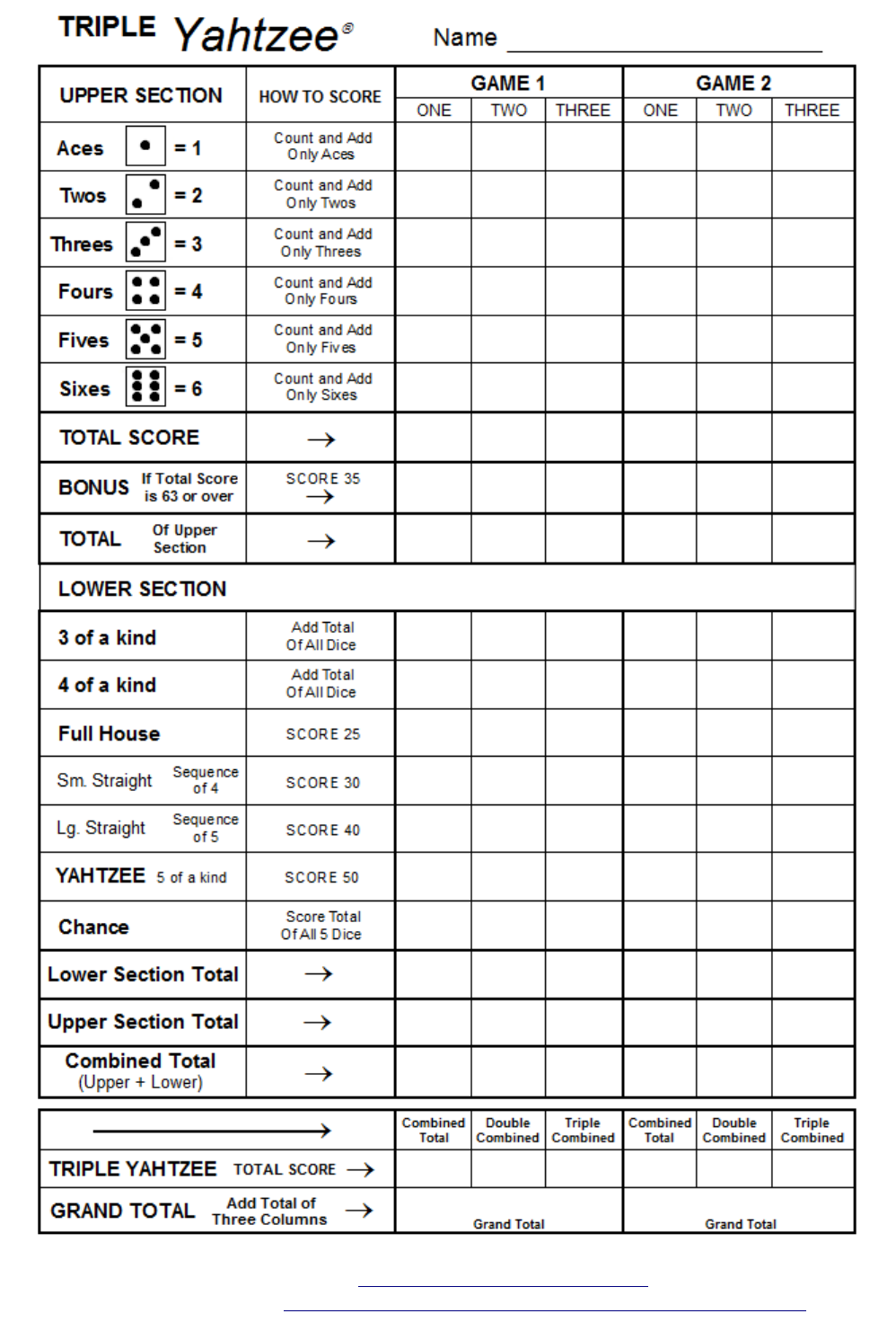 Free Printable Triple Yahtzee Score Sheets Pdf Printable Word Searches