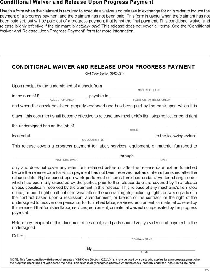 California Conditional And Unconditional Release Forms Page 2