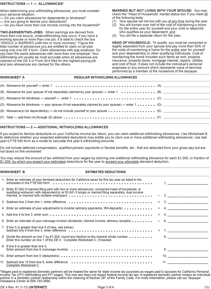 California Form DE 4 Page 3