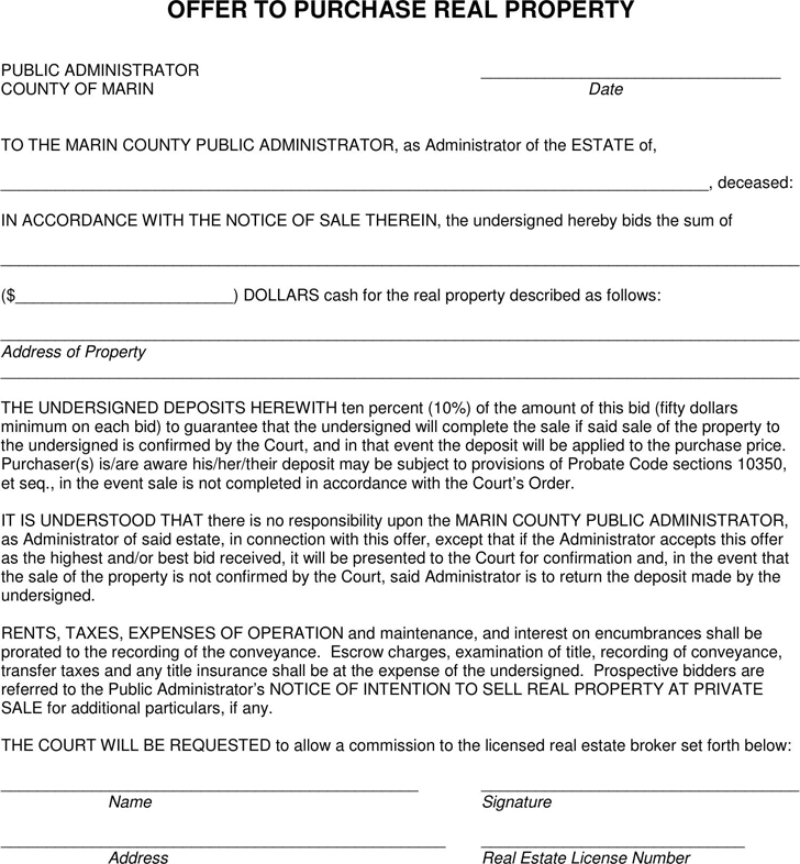 California Offer To Purchase Real Estate Form