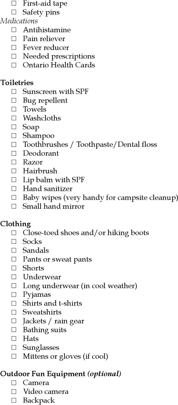 Camping Equipment Checklist Page 3