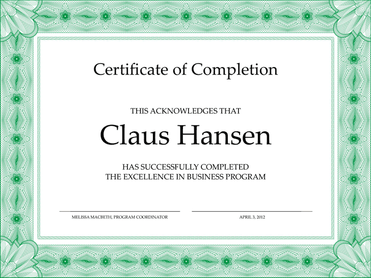 Certificate of Completion Template 1