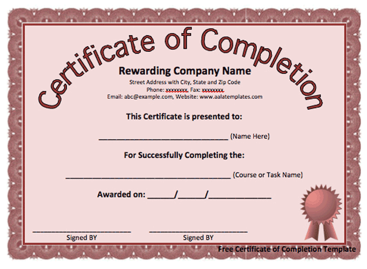 Certificate of Completion Template 3
