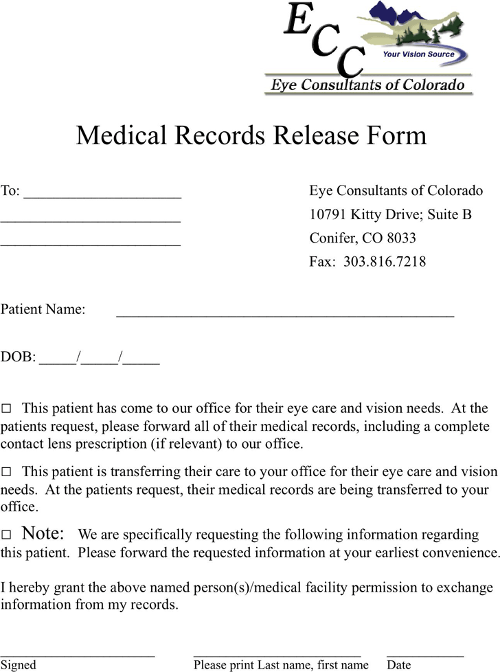 Colorado Medical Records Release Form 3