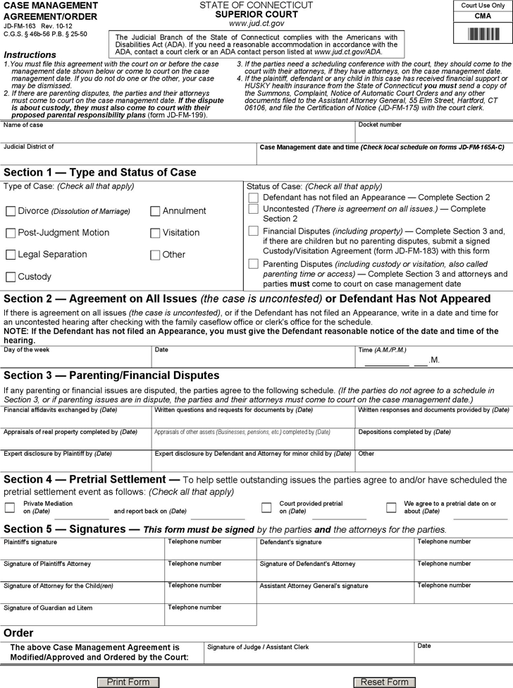 Connecticut Case Management Agreement/Order Form