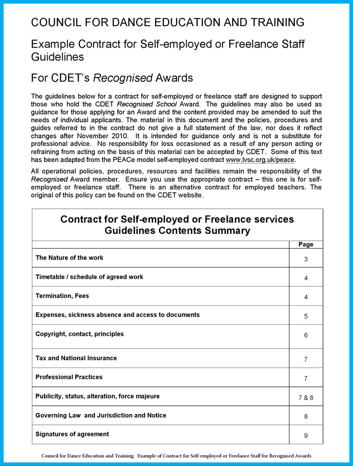 Contract for Self-Employed or Freelance Staff Guidelines