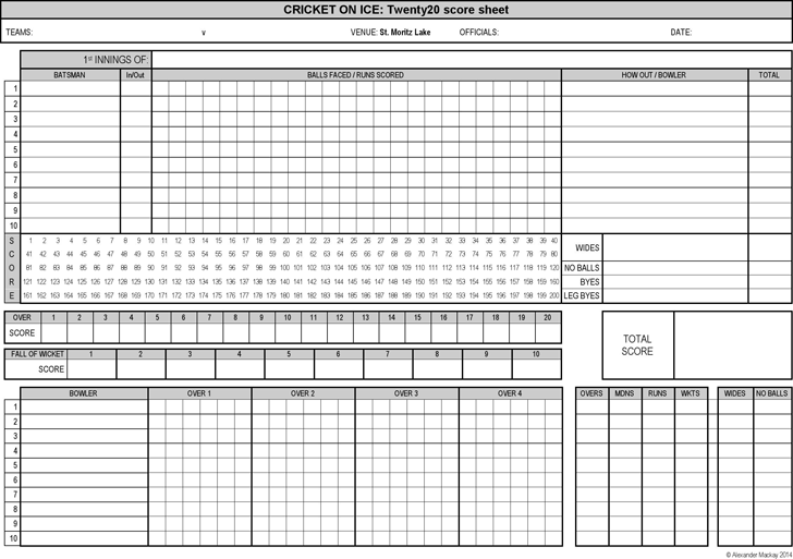 Cricket Score Sheet 2