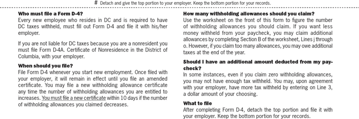 D-4 Employee Withholding Allowance Page 2