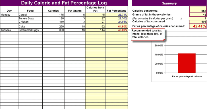 Daily Log of Calories and Fat Percentage