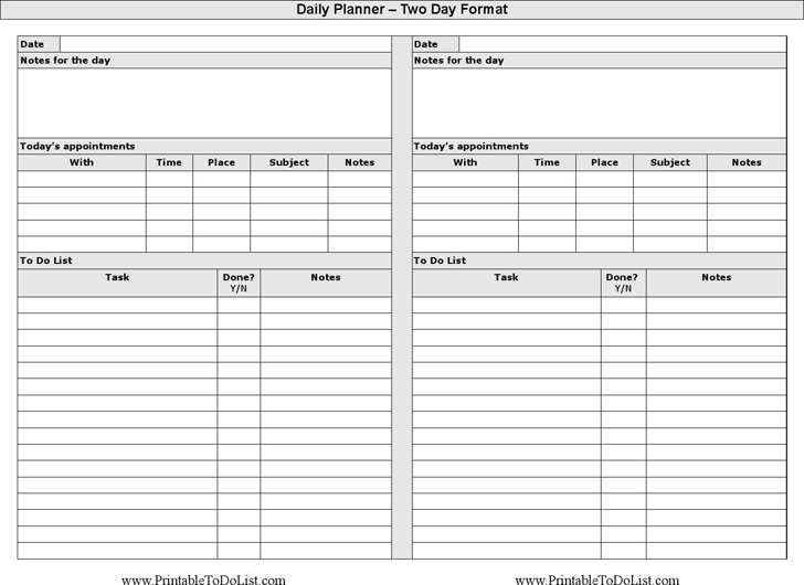 Daily Planner - Two Day Format