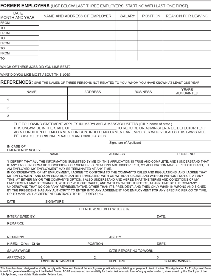 Employment Application Form 1 Page 2