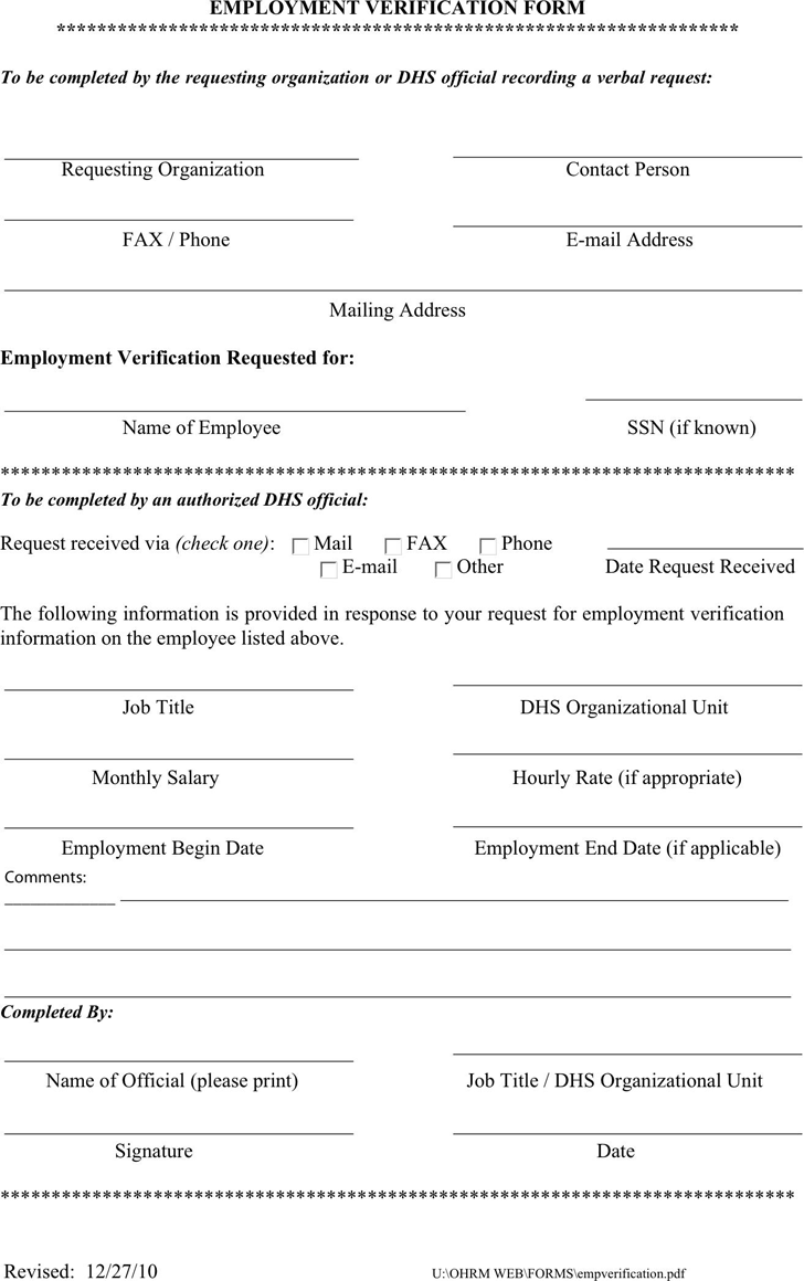 Employment Verification Form 2