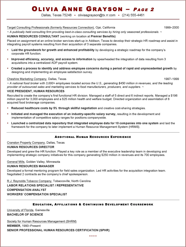 Executive Resume Sample For HR VP Page 2