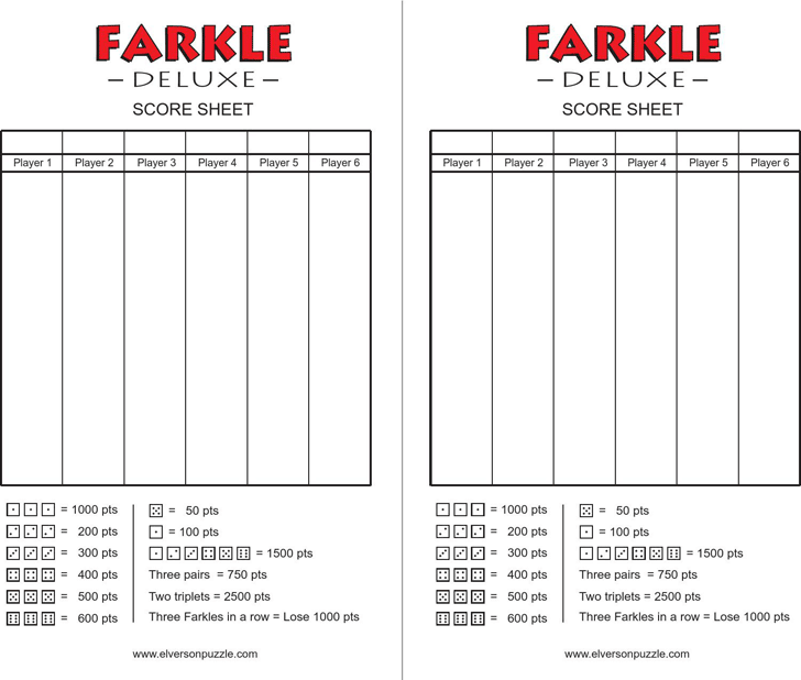 Farkle Score Cards