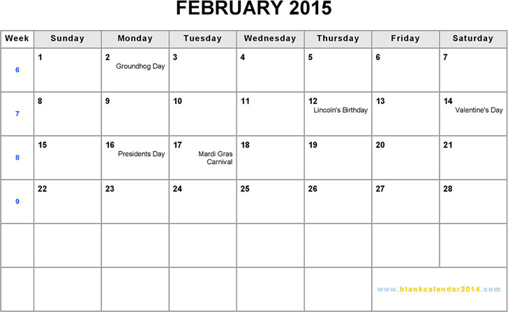 February 2015 Calendar 2