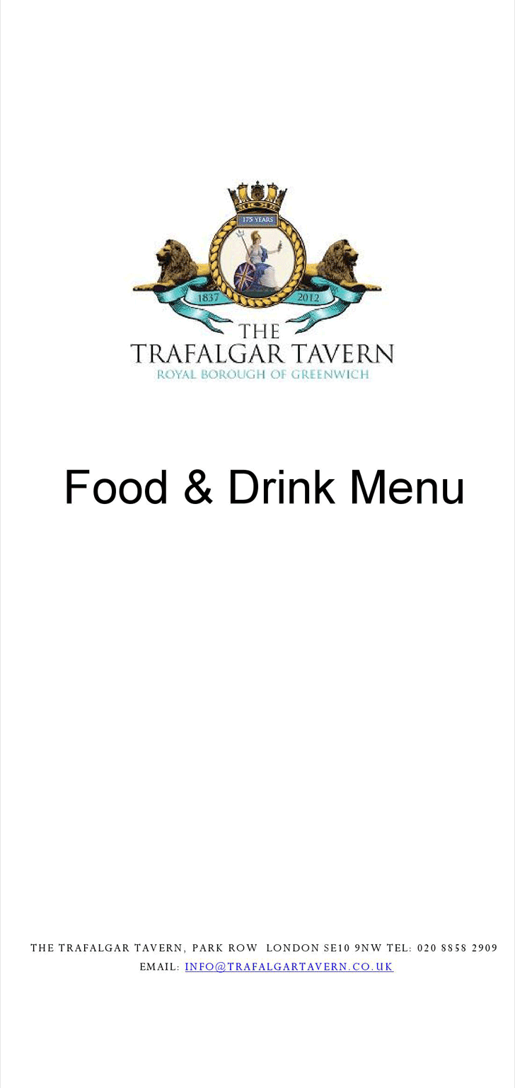 Food & Drink Menu - Trafalgar Tavern