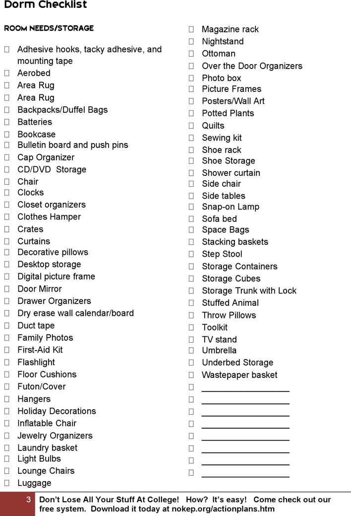 Full Dorm Checklist Page 3