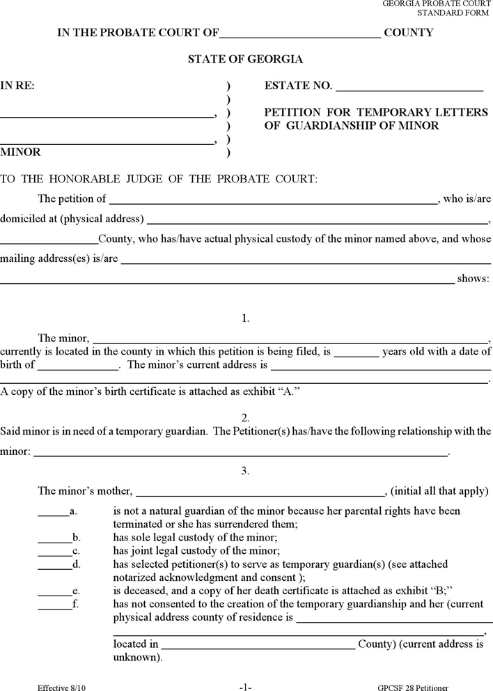 Georgia Child Custody Form Page 2