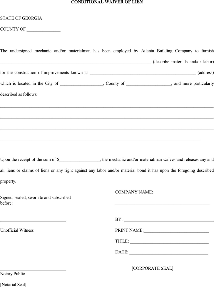 Georgia Conditional Waiver of Lien
