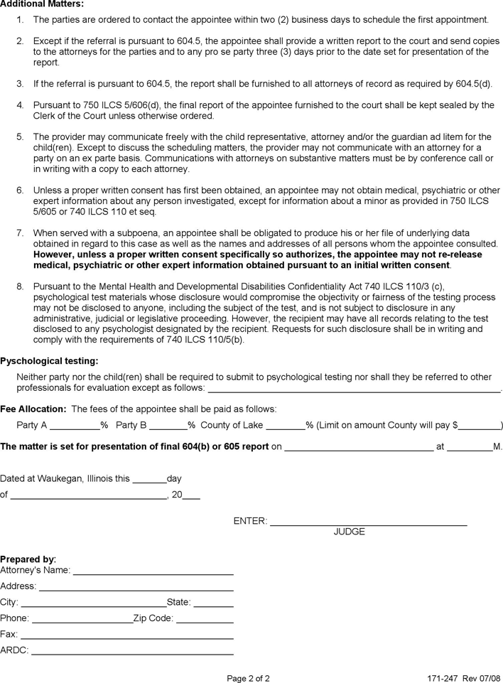 Illinois Child Custody Form Page 2