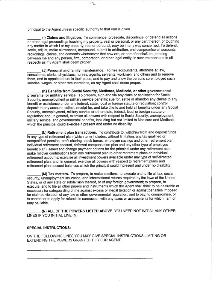 Indiana General Durable Power of Attorney Form Page 3