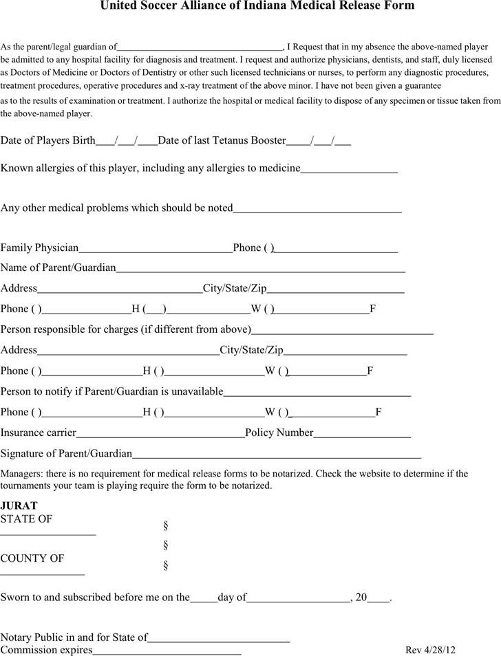 Indiana Medical Release Form 1