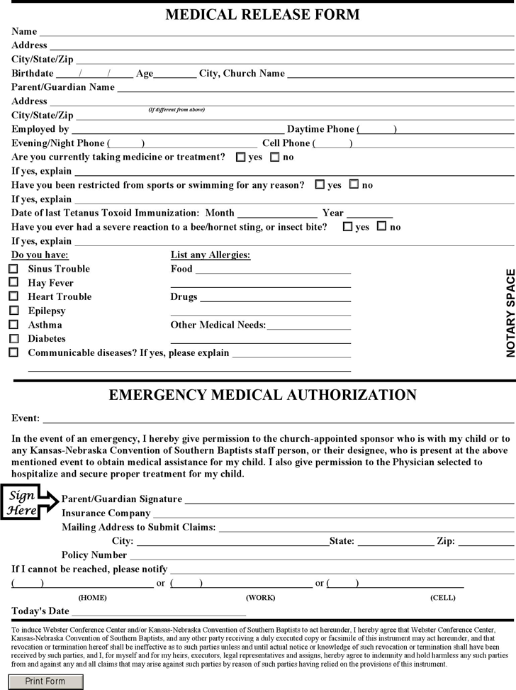Kansas Medical Release Form