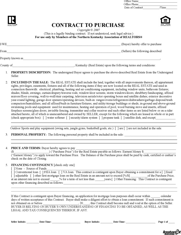 Kentucky Contract to Purchase Form
