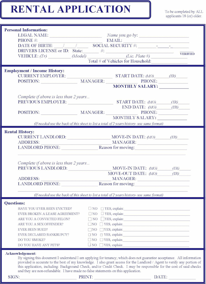 Maine Rental Application Form