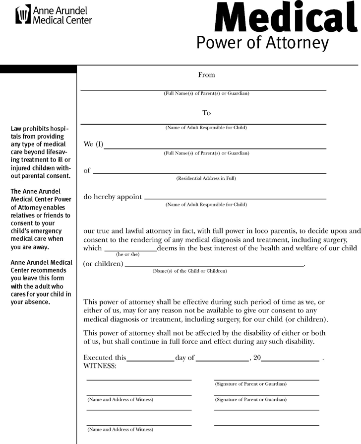 Maryland Medical Power of Attorney Form