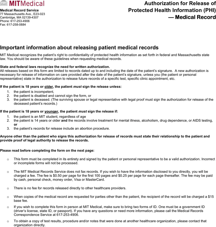 Massachusetts Medical Records Release Form 2