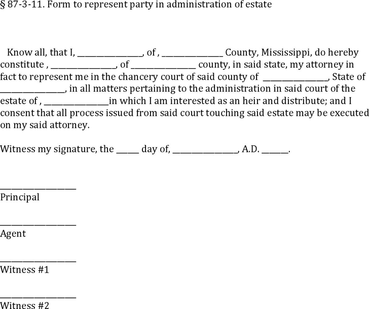 Mississippi Administration of Estate Power of Attorney Form