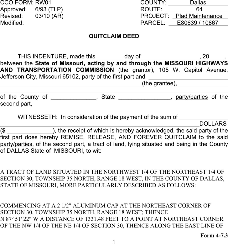Missouri Quitclaim Deed Form 2