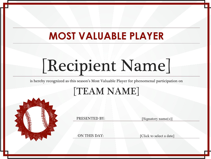 Most Valuable Player Award Certificate (Editable Title)