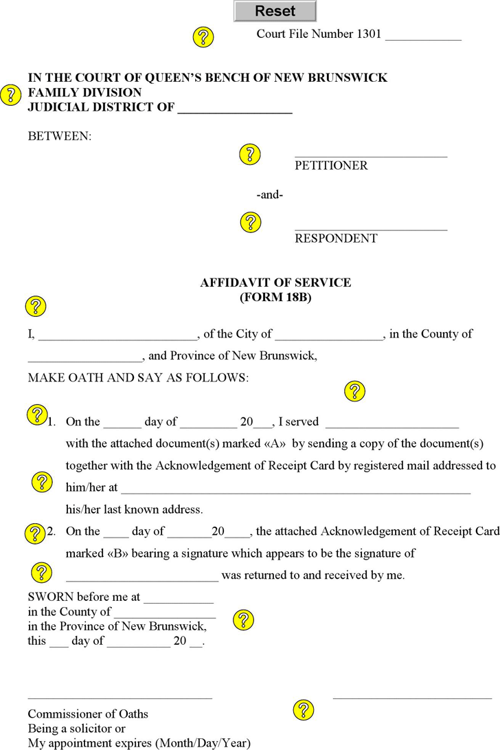 New Brunswick Affidavit of Service (Service by Registered Mail) Form