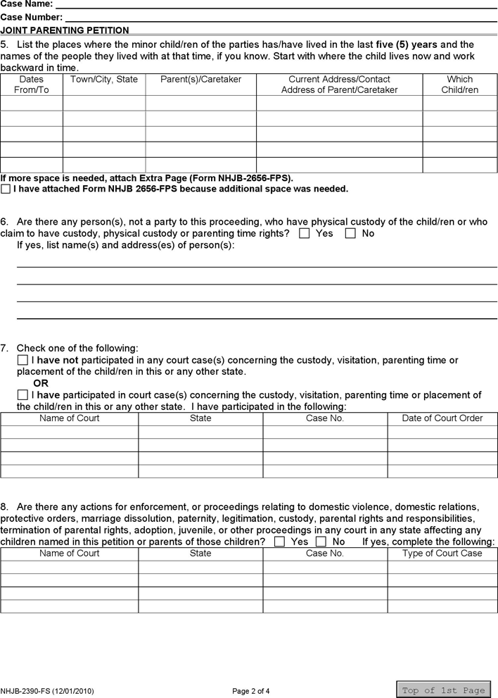 New Hampshire Parenting Petition (Joint) Form Page 2