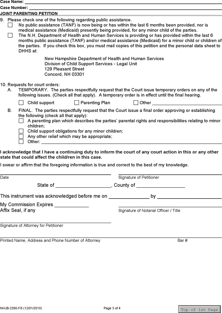 New Hampshire Parenting Petition (Joint) Form Page 3