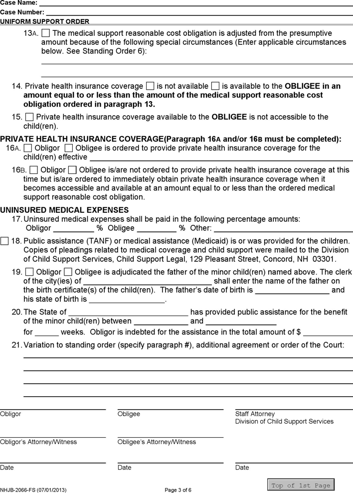 New Hampshire Uniform Support Order Form Page 3