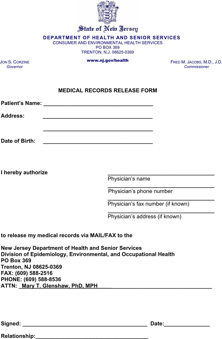 New Jersey Medical Records Release Form 1