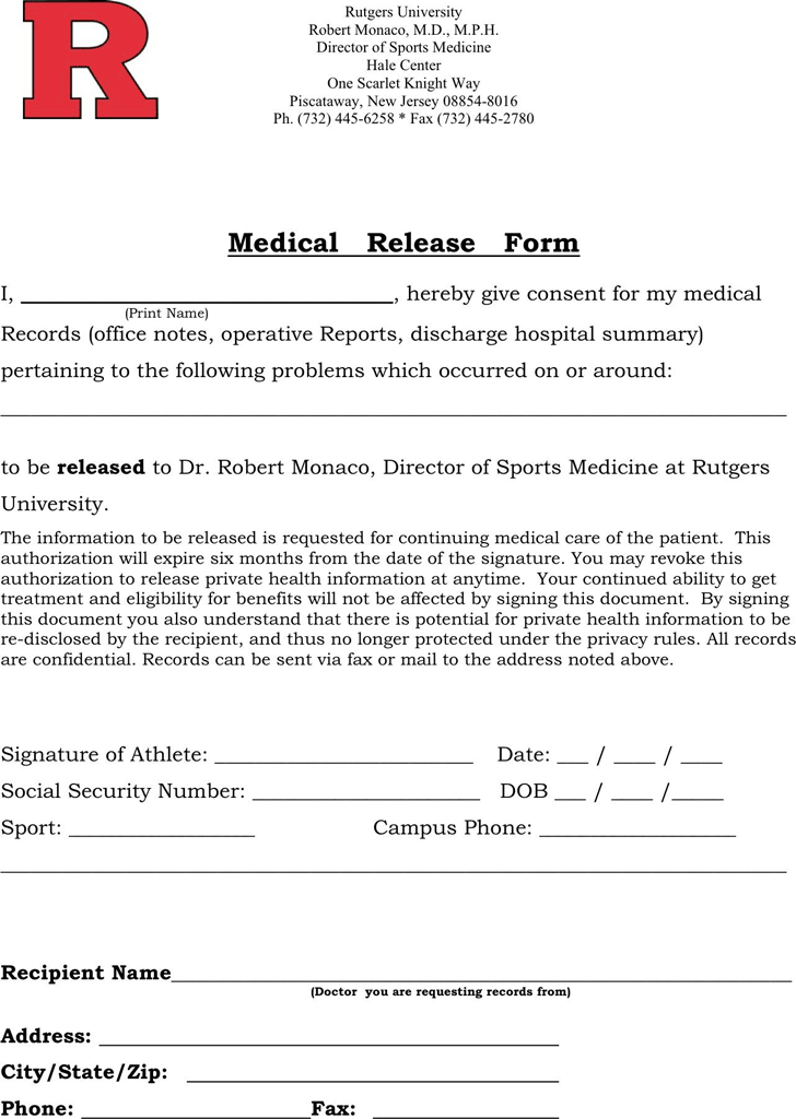 New Jersey Medical Release Form 2