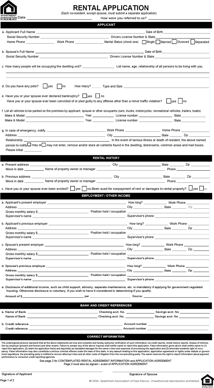 New Mexico Rental Application Form