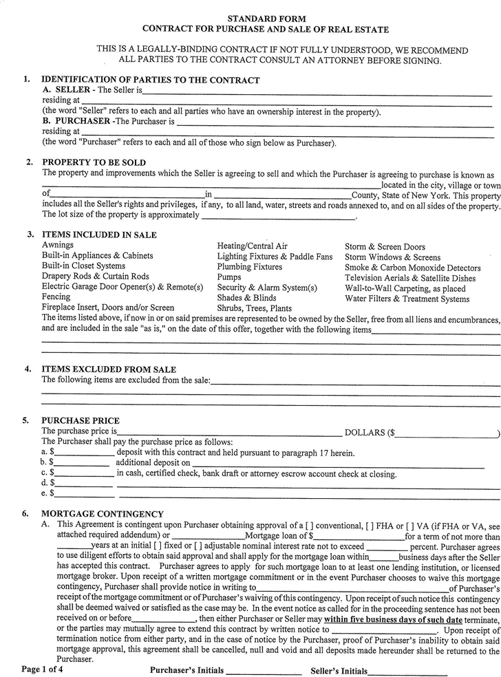 New York Offer To Purchase Real Estate Form